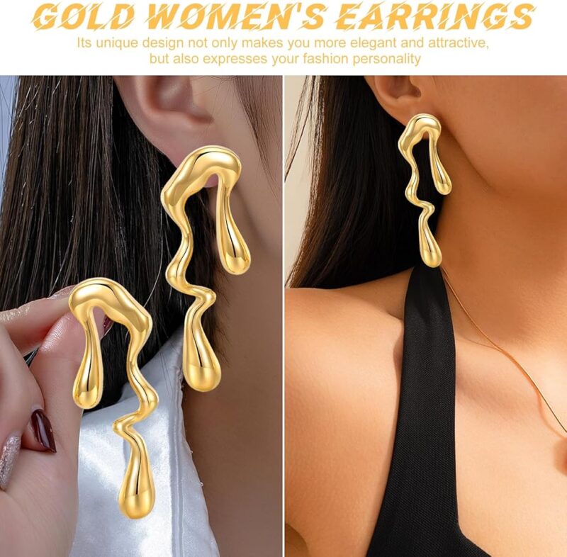 Big Fancy Gold Plated Fashion Earrings - Image 7