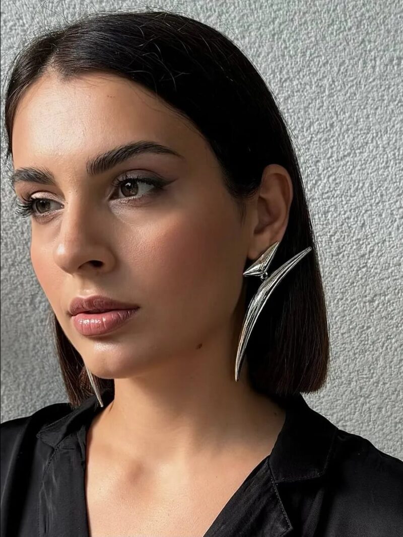 Big Fancy Silver Plated Fashion Earrings - Image 5