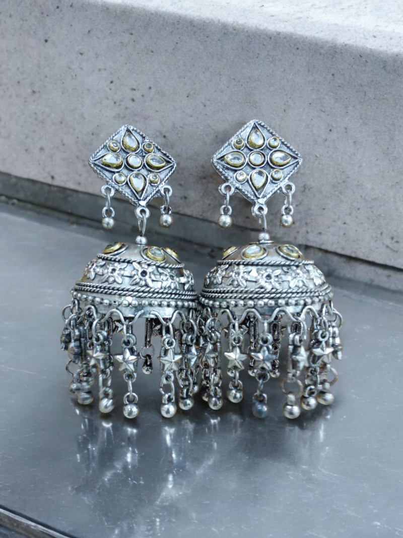 Big Oxidised Jhumka Earrings - Image 4
