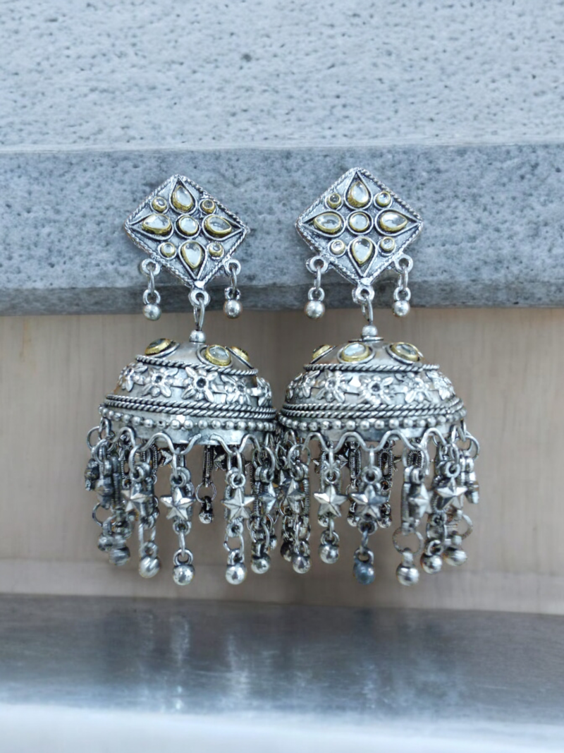 Big Oxidised Jhumka Earrings - Image 3