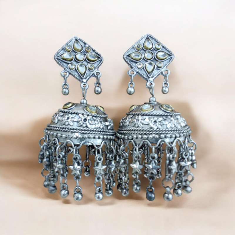 Big Oxidised Jhumka Earrings