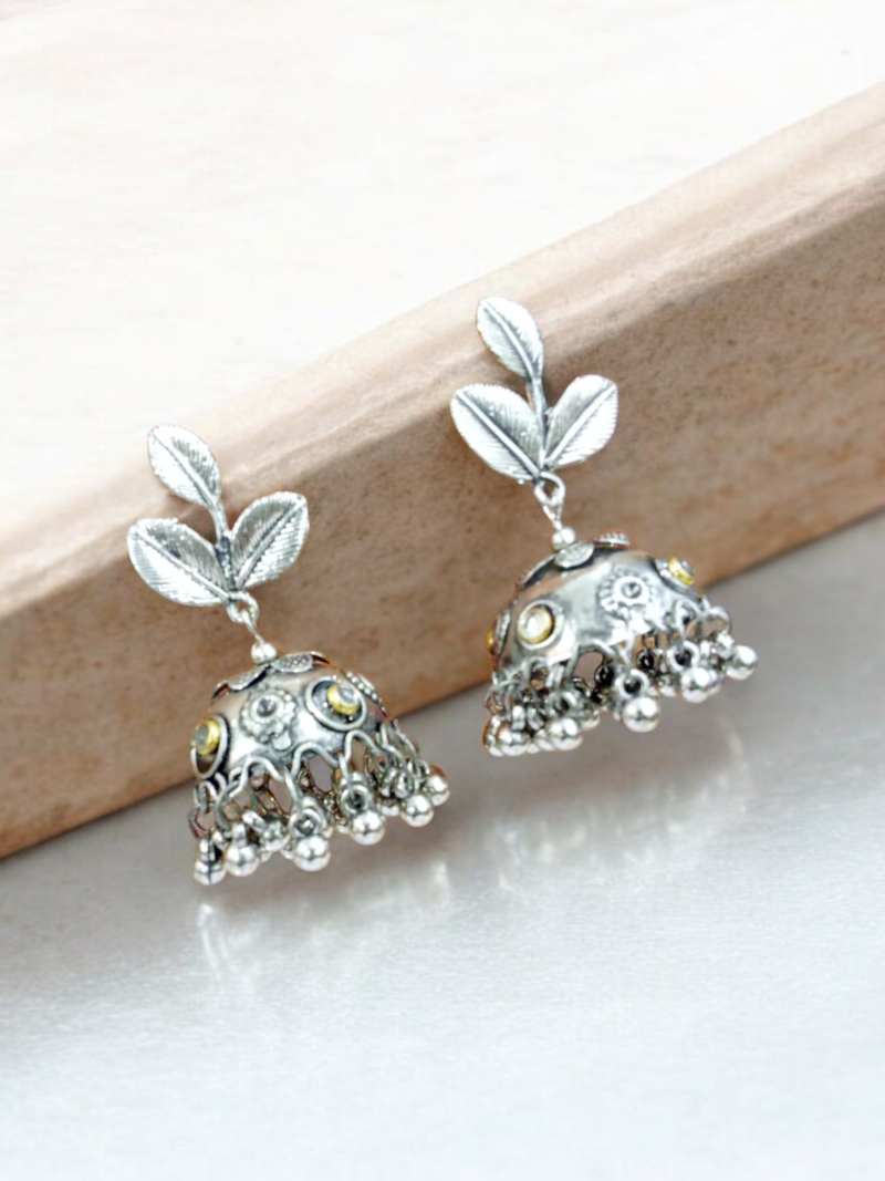 Oxidised Leaf Jhumka Earrings - Image 7