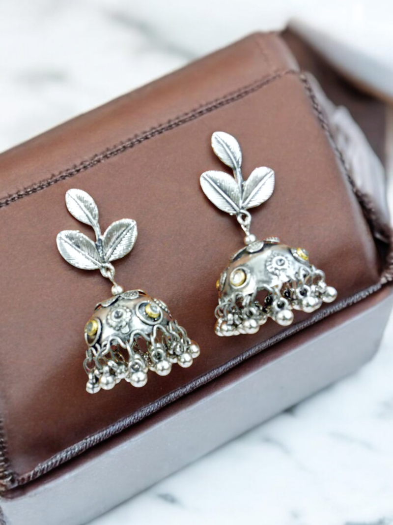 Oxidised Leaf Jhumka Earrings - Image 6
