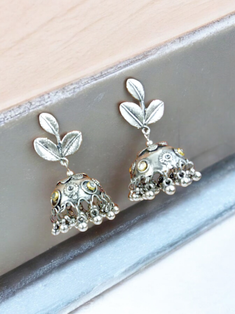 Oxidised Leaf Jhumka Earrings - Image 5