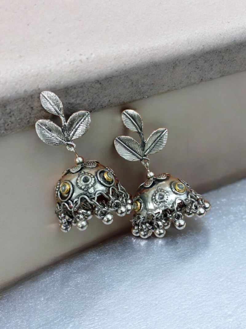 Oxidised Leaf Jhumka Earrings