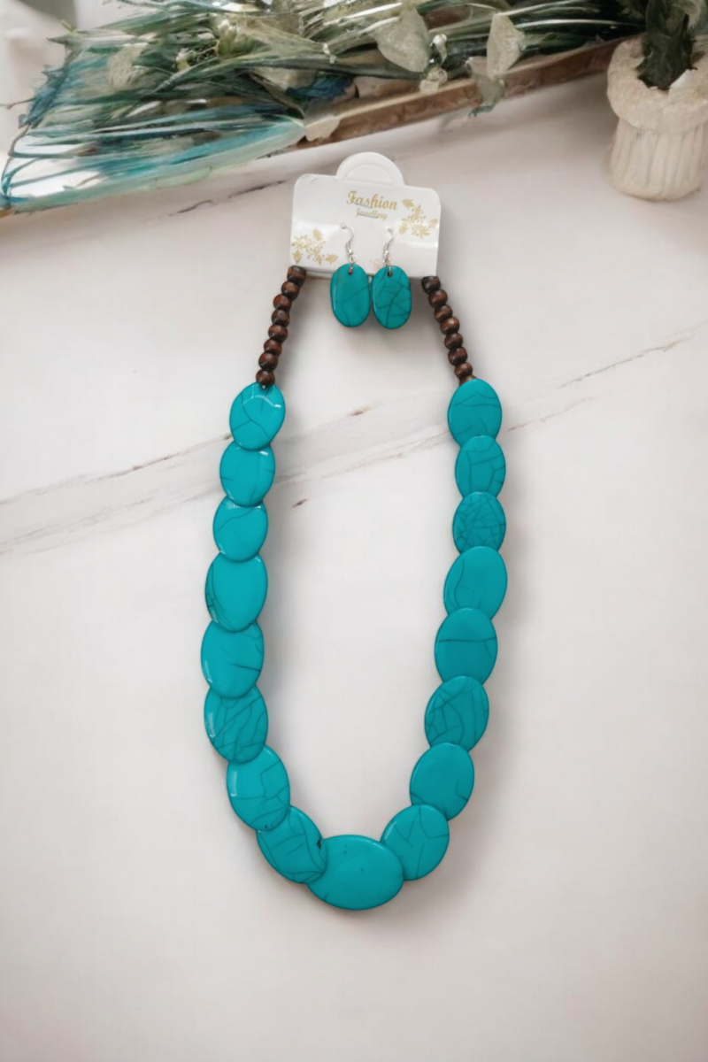 Fancy Resin Turquoise Blue Necklace Set - Image 5