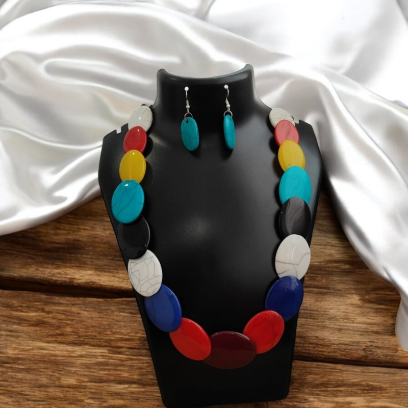 Fancy Resin Multi Color Necklace Set - Image 3