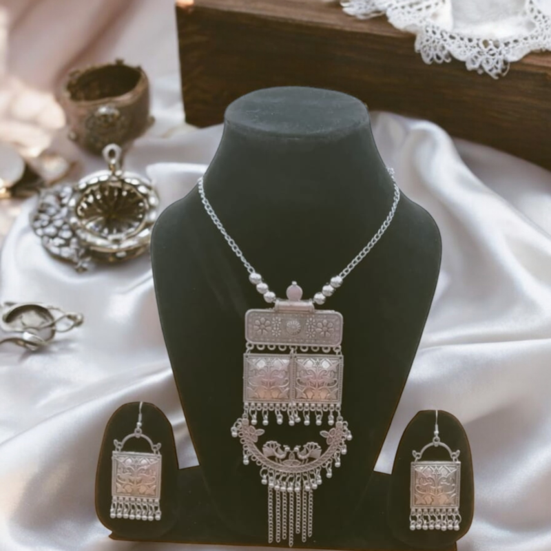 Oxidised Peacock Jewellery Set - Image 4