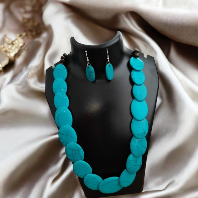Fancy Resin Turquoise Blue Necklace Set