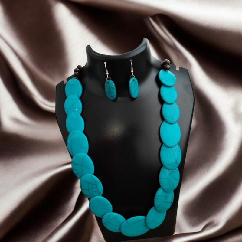 Fancy Resin Turquoise Blue Necklace Set - Image 2