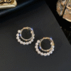 JJK 28 Double Circle Pearl and Rhinestone Earrings or Double Circle Diamond Rhinestone Pearl Earrings.