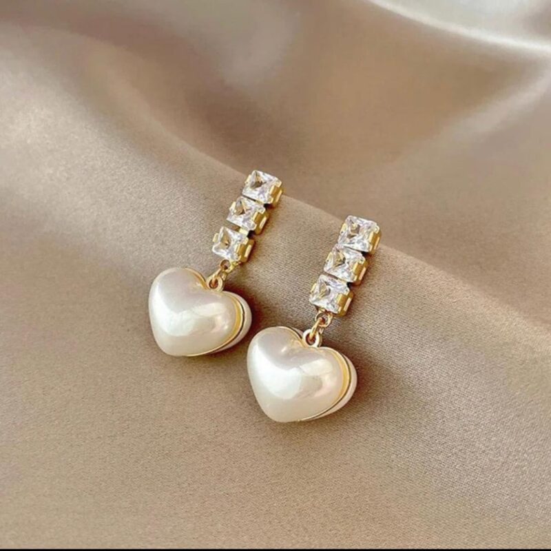 JJK 14 Pearl Heart Drop Earrings or Heart Shaped Pearl Stone Earrings. - Image 3