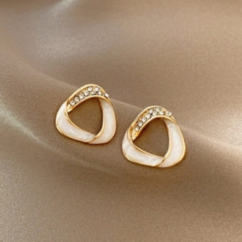 JJK94 Gold-Toned Enamel & Rhinestone Twisted Triangle Stud Earrings - Image 4