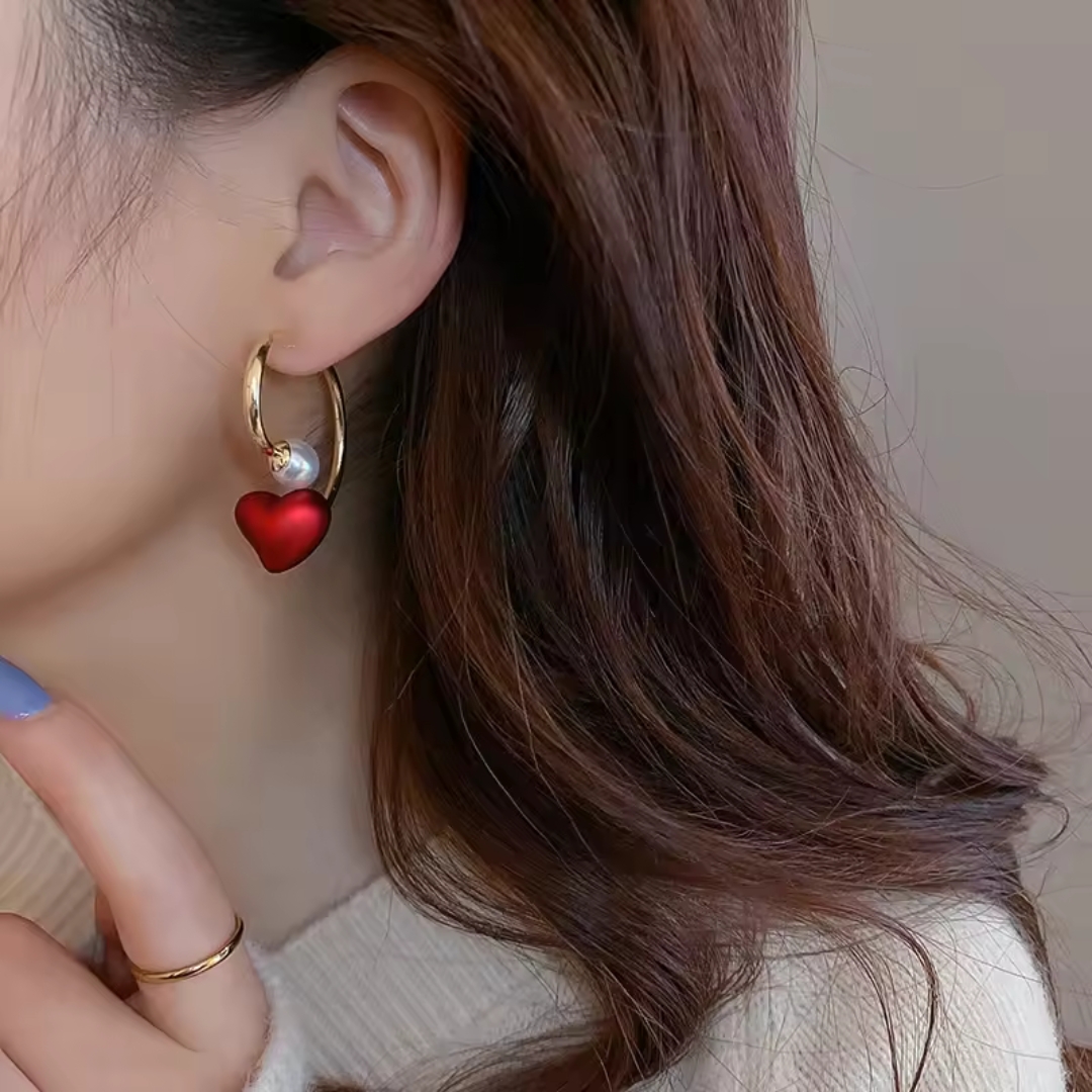 Red Heart Hoop Earrings - Image 3