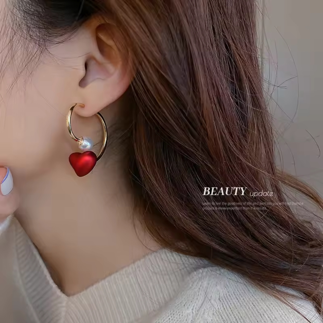 Red Heart Hoop Earrings - Image 2