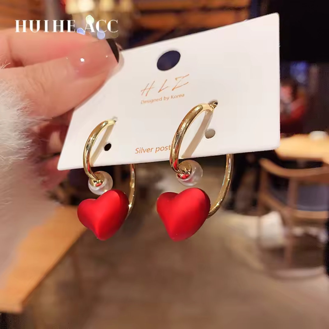 Red Heart Hoop Earrings