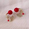 Red Ball and Ginkgo Leaf Ear Jacket Earrings or Korean-style Ginkgo Leaf and Red Ball Stud Earrings.