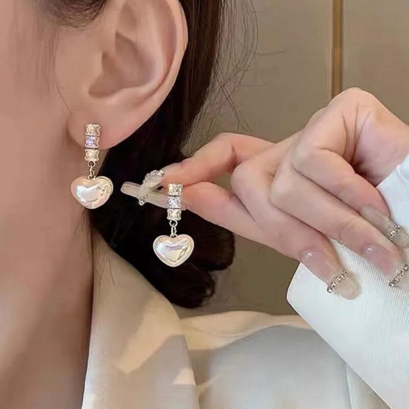 JJK 14 Pearl Heart Drop Earrings or Heart Shaped Pearl Stone Earrings.