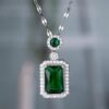 Silver Green Emerald Necklaces Emerald Cut Pendant Necklace