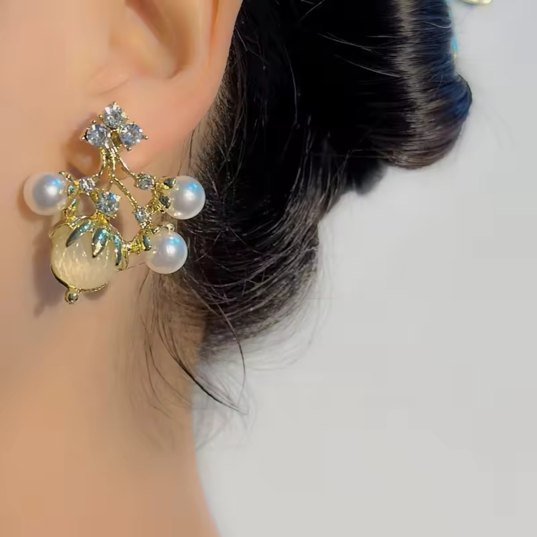 Fashion Gold-Plated Pearl and Crystal Cluster Earrings or Elegant Pearl and Crystal Branch Dangle Earrings. - Image 3