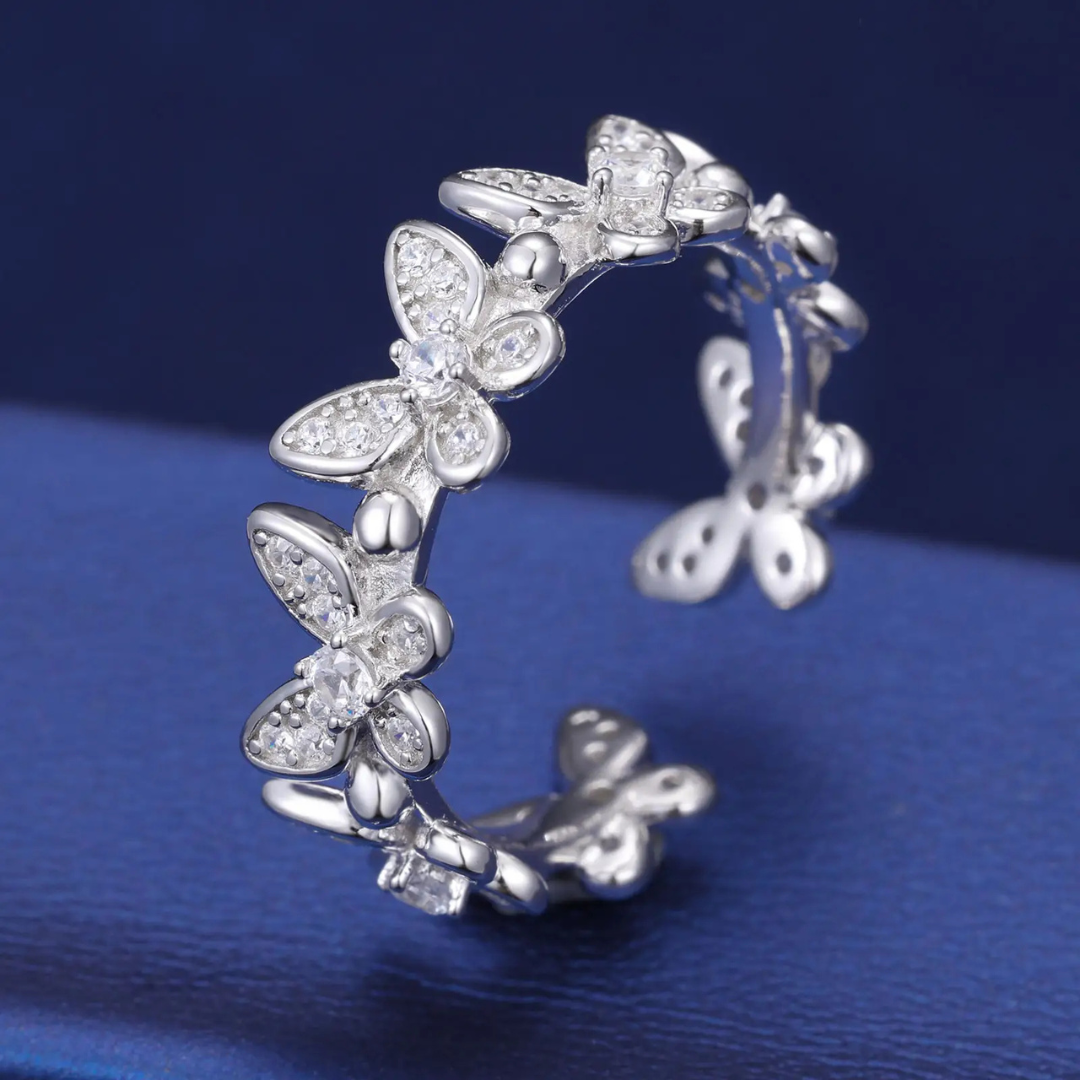 Gold Plated Butterfly Open Ring with Cubic Zirconia.