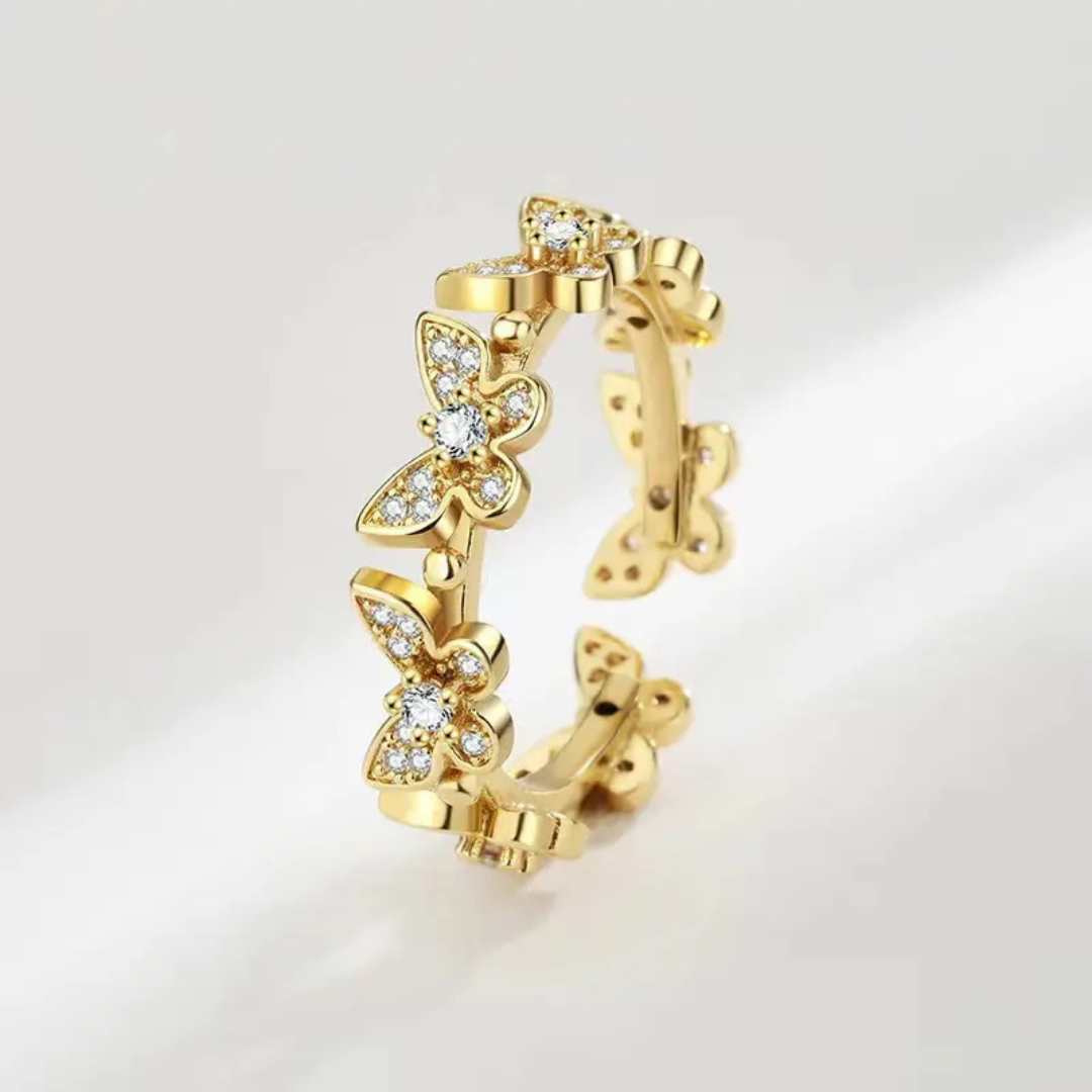 Gold Plated Butterfly Open Ring with Cubic Zirconia. - Image 2