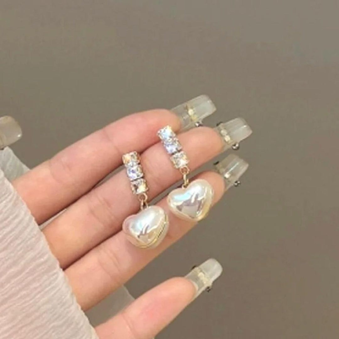 JJK 14 Pearl Heart Drop Earrings or Heart Shaped Pearl Stone Earrings. - Image 3