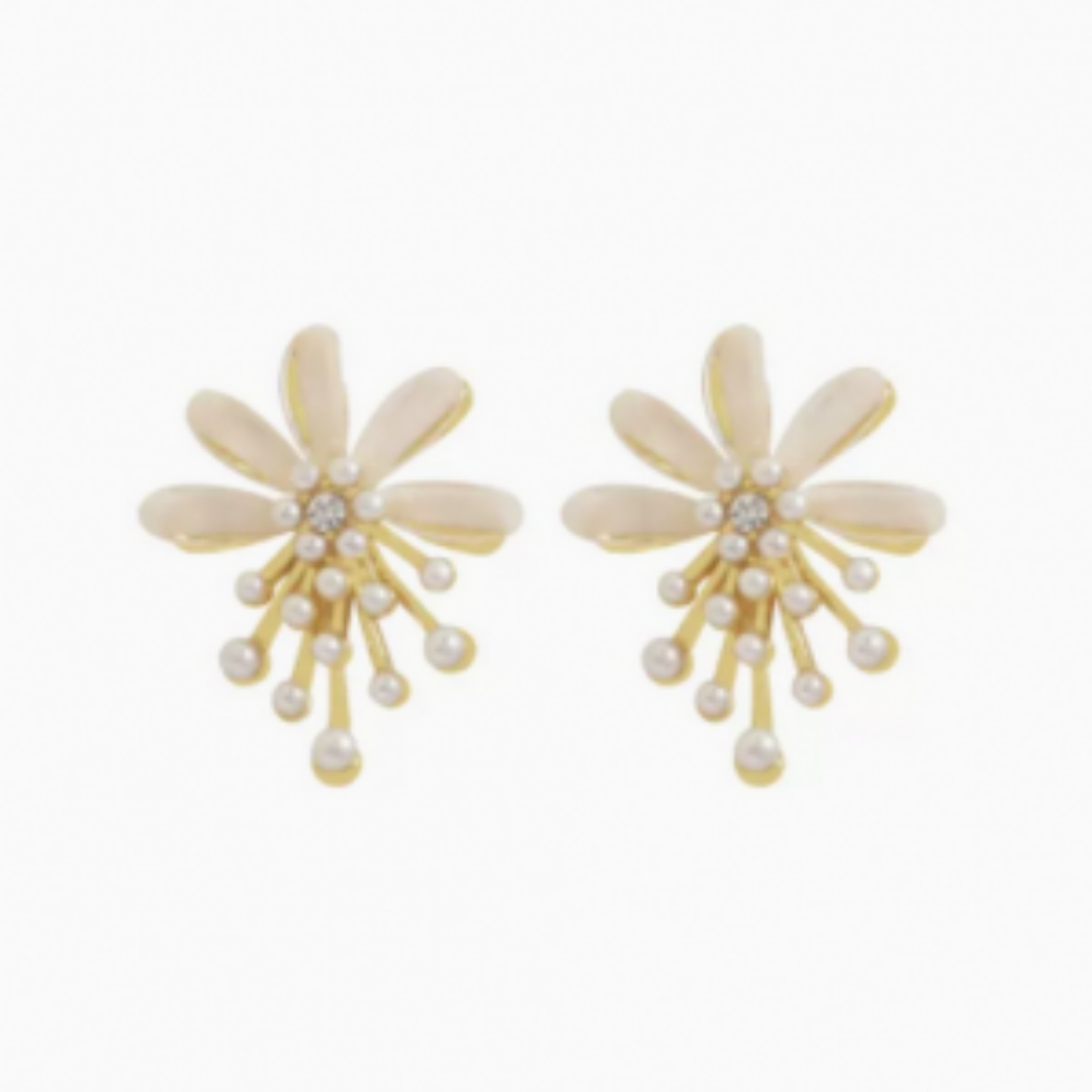 Gold-Toned Flower Pearl Cluster Earrings