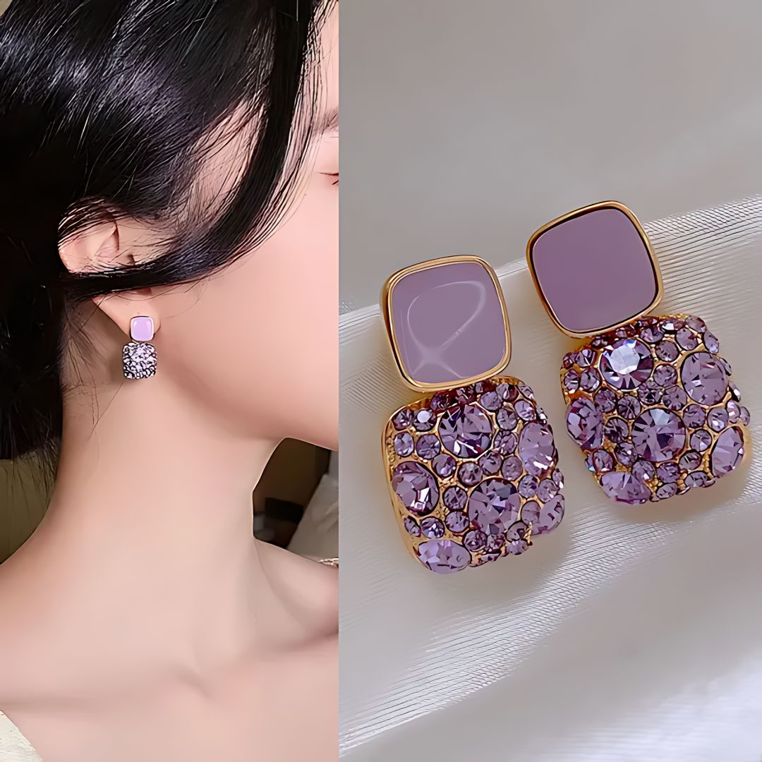 JJK 61 Korean Style Purple Crystal Earrings for Women and Girls