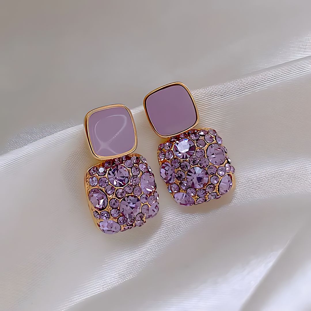 JJK 61 Korean Style Purple Crystal Earrings for Women and Girls - Image 2