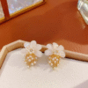 White Flower Pearl Dangle Earrings.