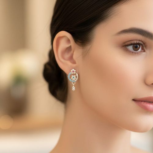 107fashionable gold-plated earrings with red and clear stone embellishments, - Image 4