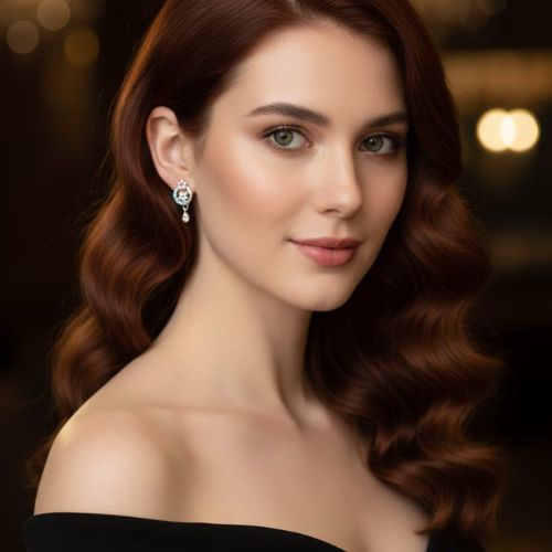 107fashionable gold-plated earrings with red and clear stone embellishments, - Image 3