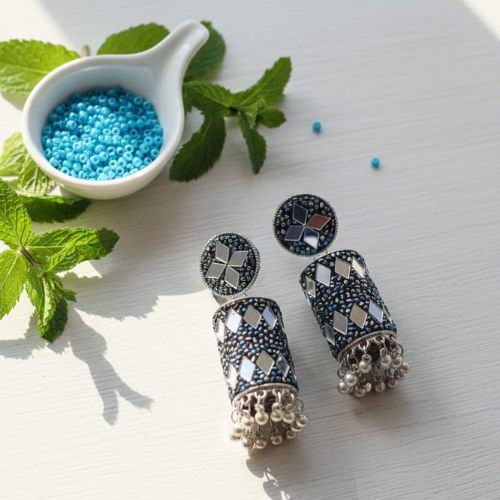 356 Oxidised Jhumka earrings - Image 3