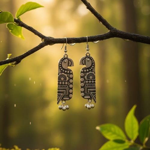 394 oxidized silver parrot design earrings - Image 2