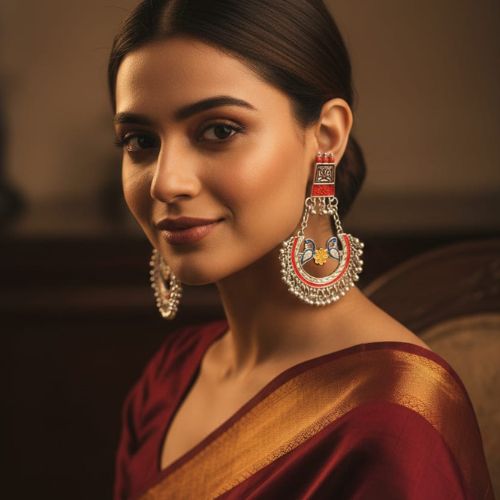 402 Peacock Design Oxidised Jhumka earrings