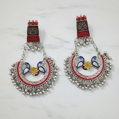 402 Peacock Design Oxidised Jhumka earrings - Image 3