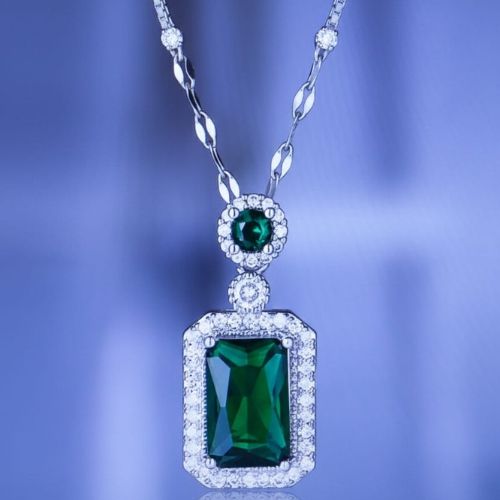431 Silver Green Emerald Necklaces Emerald Cut Pendant Necklace - Image 4