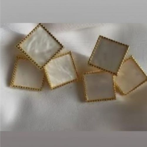 123A Square Gold-Toned Pearl Stud Earrings with Rope Twist Border. - Image 2