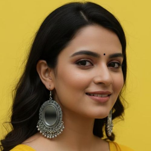 365 Oxidised Mirror Jhumki earrings,