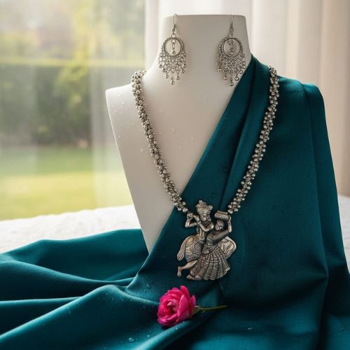 Radha Krishna Oxidised Necklace set (JJ051), - Image 2