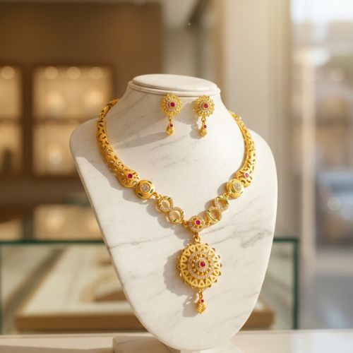 GOLD 1 Kalpna Sales Surat Gold Plated Austrian Stone Necklace Set, - Image 2
