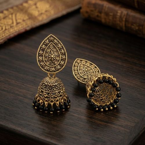 211Golden oxidised jhumki - Image 3