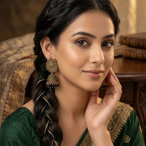 211Golden oxidised jhumki