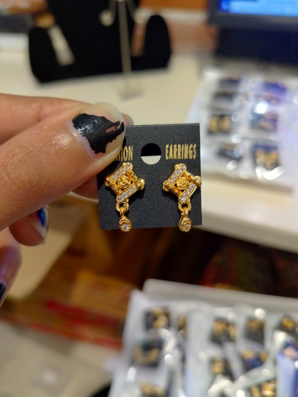 gold-plated American Diamond (AD) stud earrings - Image 2