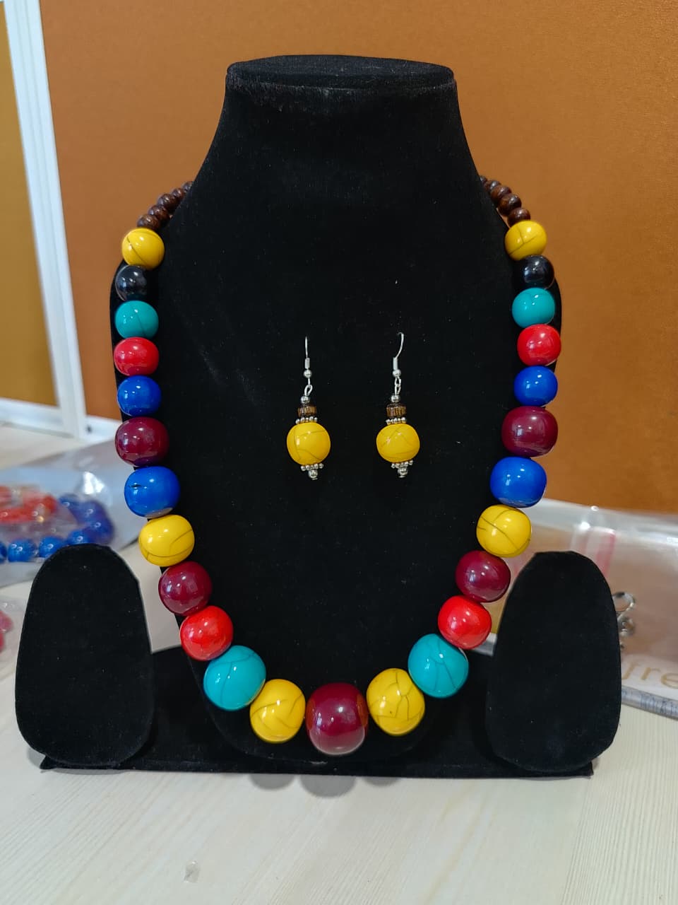 colorful bead necklace and matching dangle earrings, - Image 2