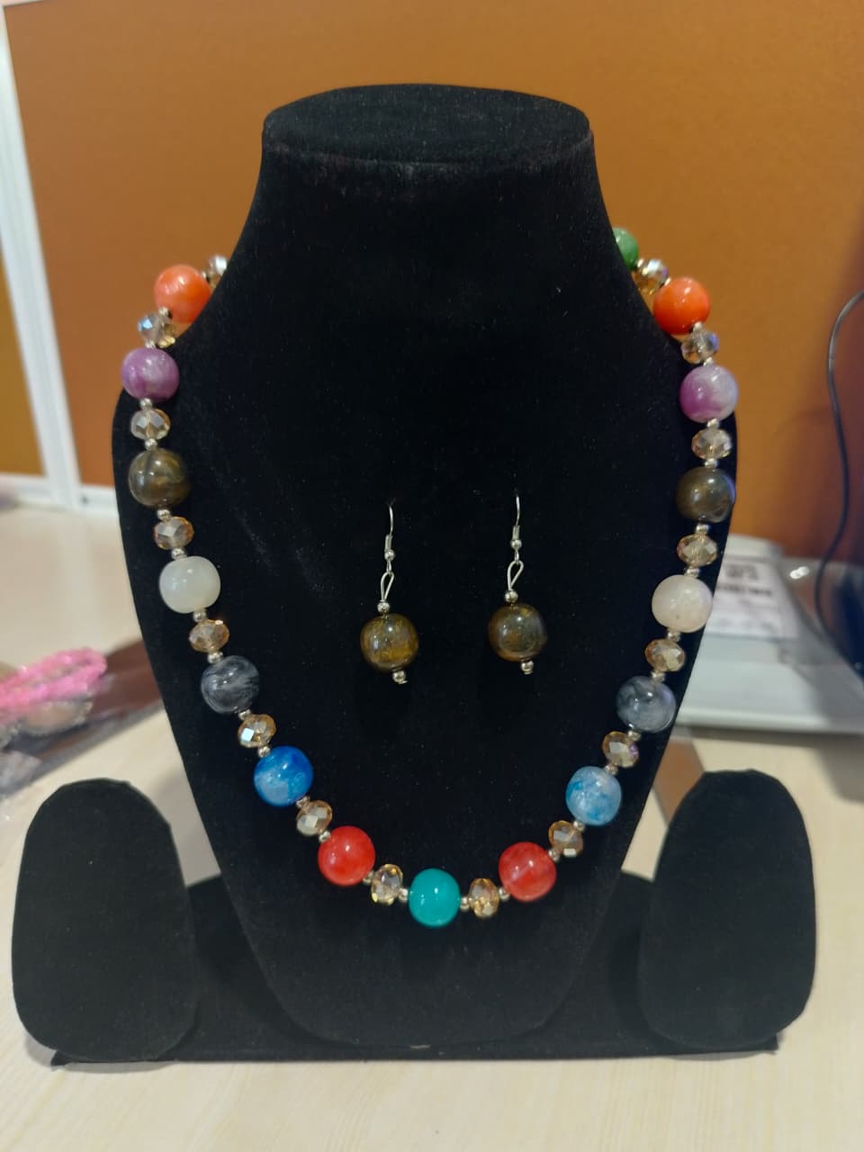 colorful beaded necklace and matching earrings set - Image 4