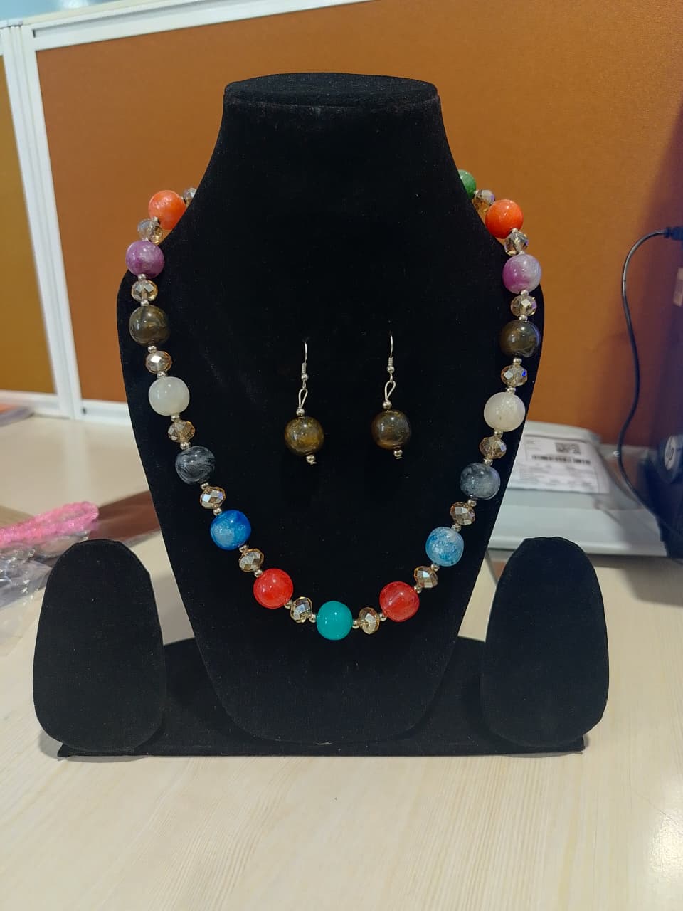 colorful beaded necklace and matching earrings set - Image 3