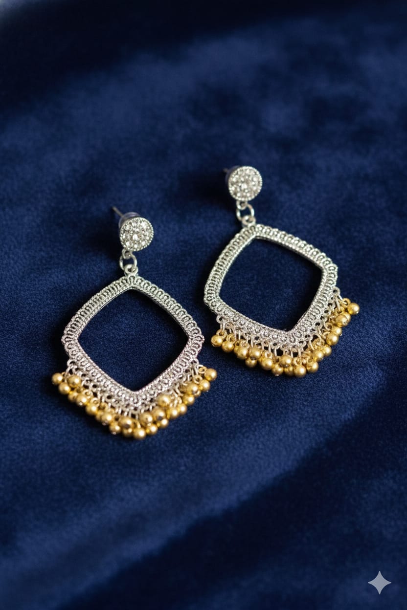 Gold Square Jhumka Earrings