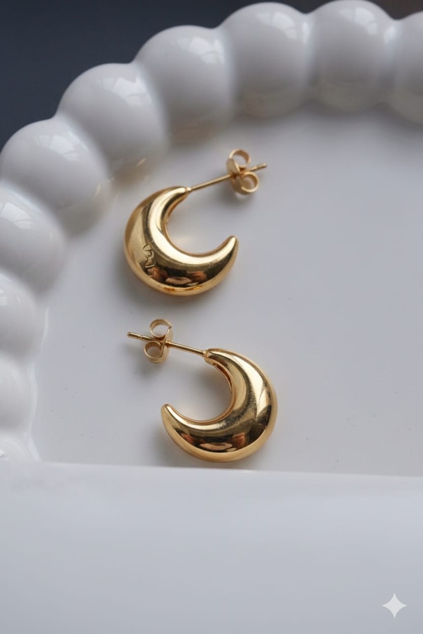 gold-toned crescent moon hoop earrings